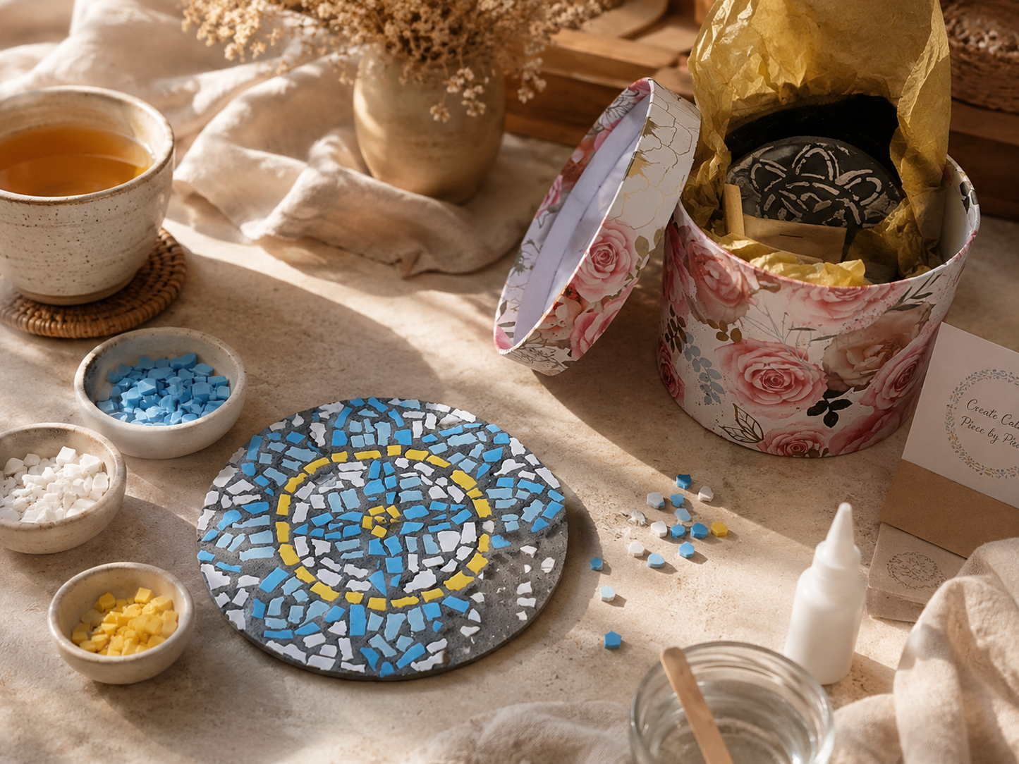 Mandala Mosaic Coaster DIY Kit – 10cm Round | Beginner-Friendly  | 🌱 Level 1