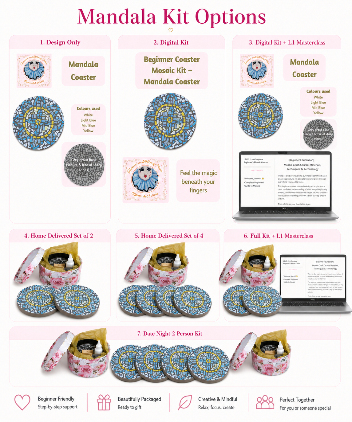 Mandala Mosaic Coaster DIY Kit – 10cm Round | Beginner-Friendly  | 🌱 Level 1