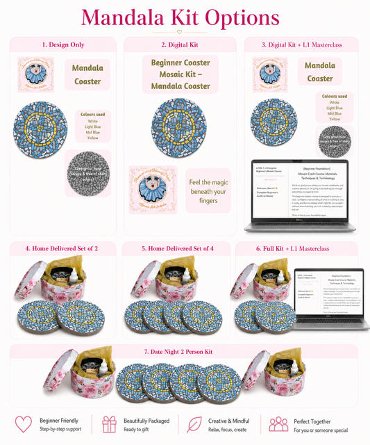 Mandala Mosaic Coaster DIY Kit – 10cm Round | Beginner-Friendly  | 🌱 Level 1
