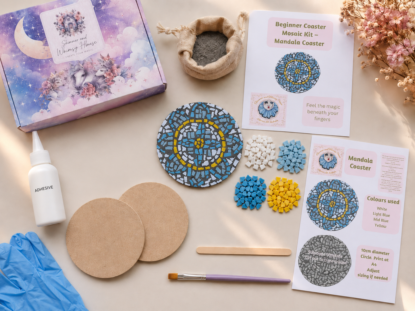 Mandala Mosaic Coaster DIY Kit – 10cm Round | Beginner-Friendly  | 🌱 Level 1