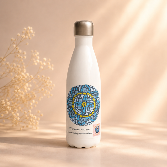 White 17oz Stainless Steel Water Bottle | Mandala Coaster
