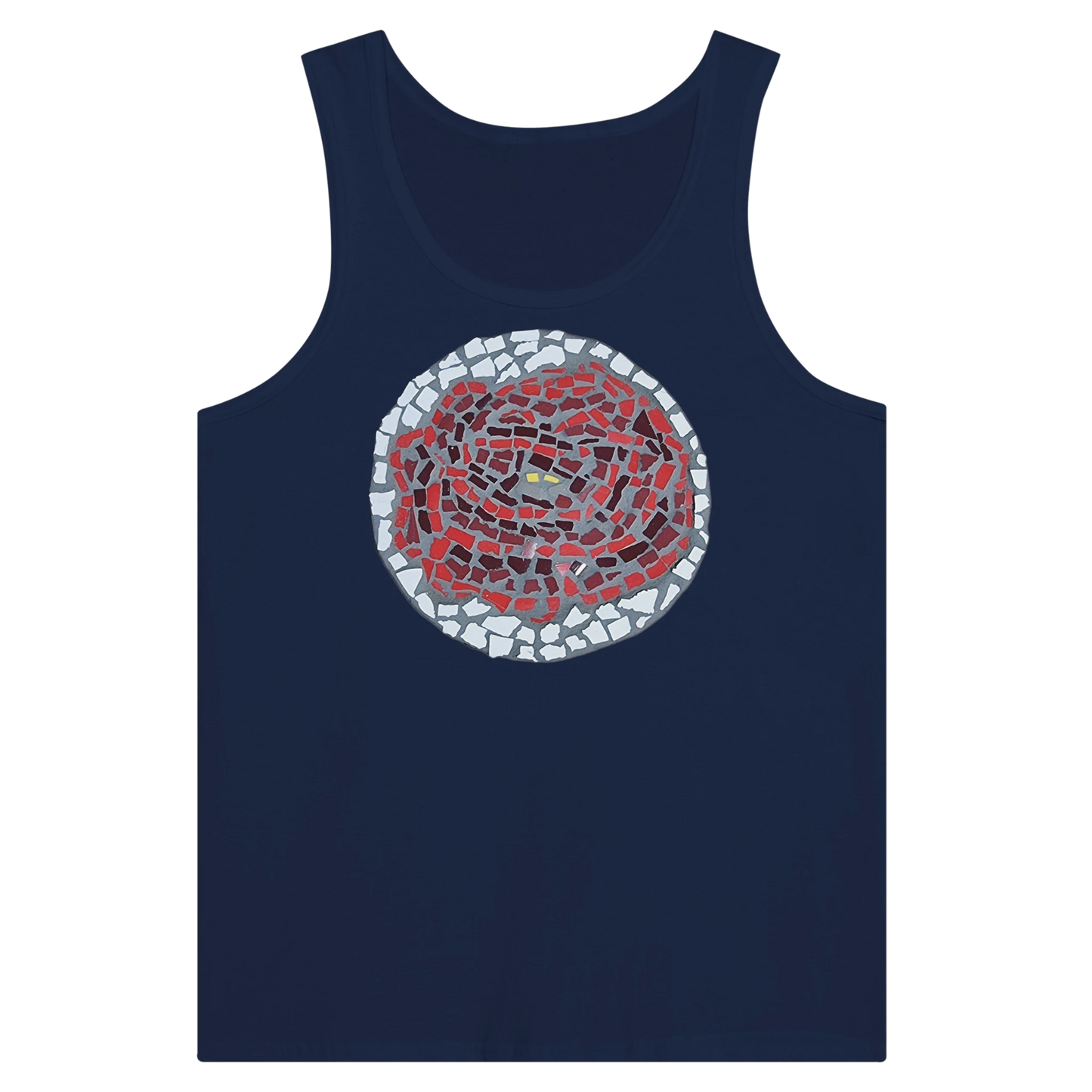 blue tank top with rose coaster mosaic design made in Sebastopol Victoria 