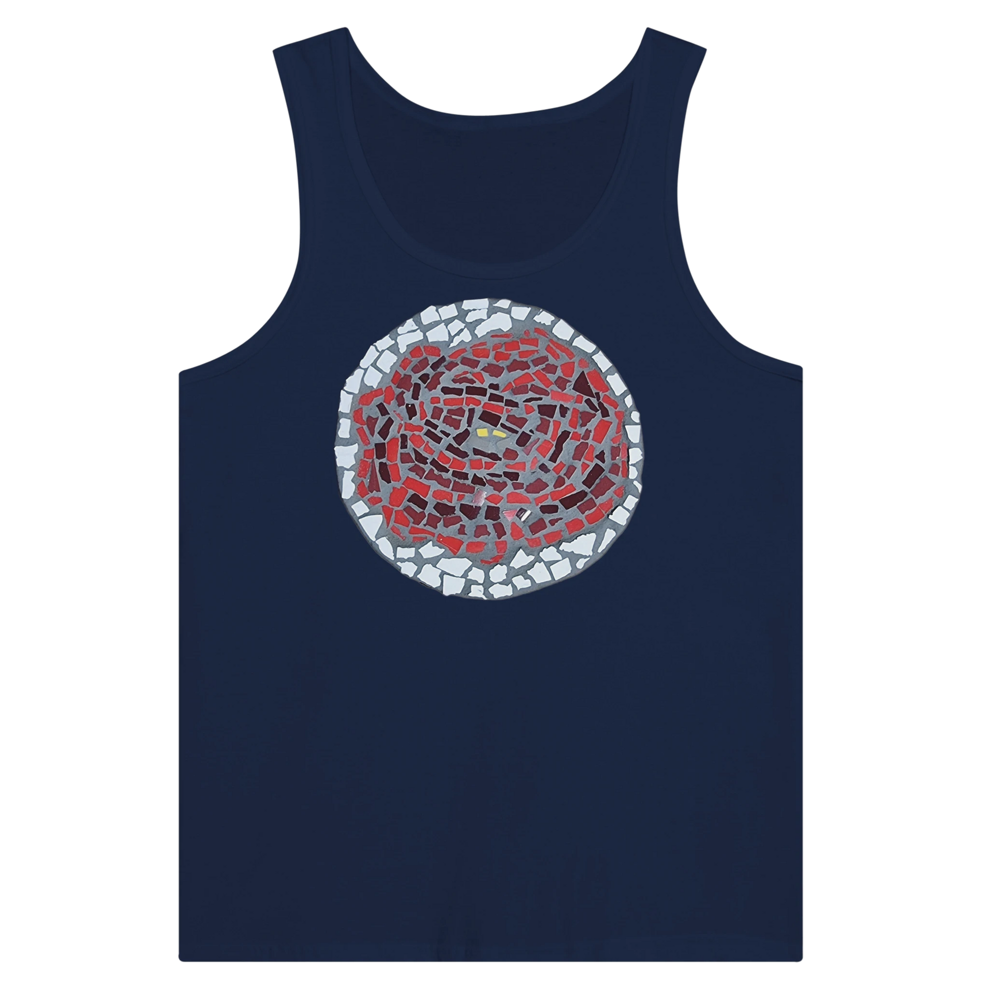blue tank top with rose coaster mosaic design made in Sebastopol Victoria 