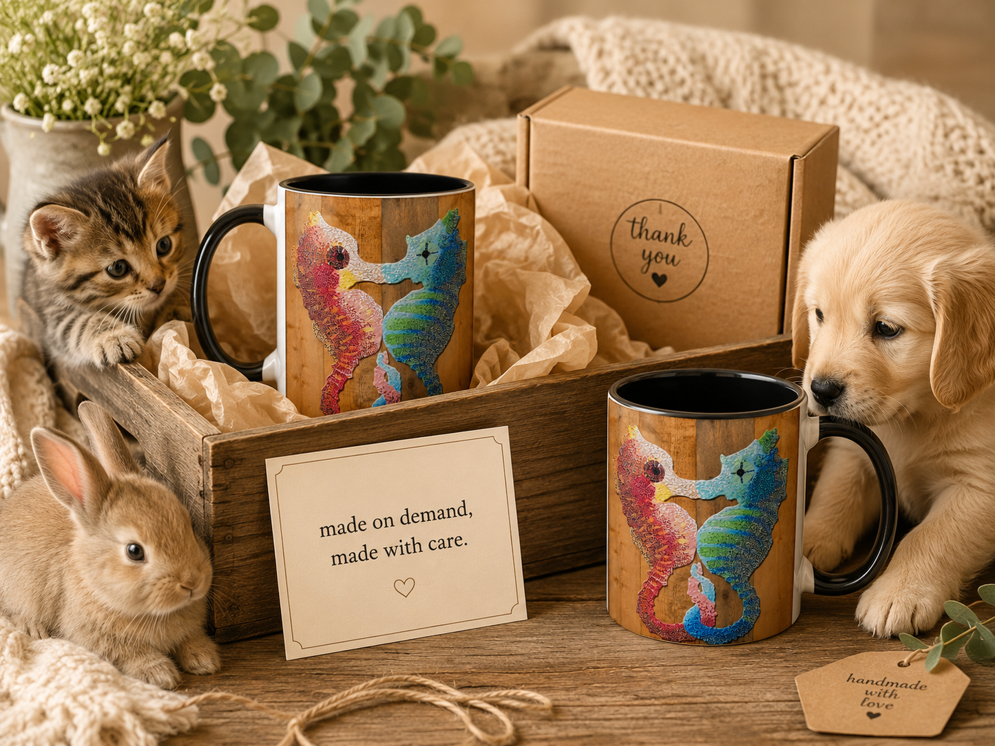 “Our Light Beneath The Waves” Seahorse Mosaic 11oz Ceramic Mug | Ocean Art Mug