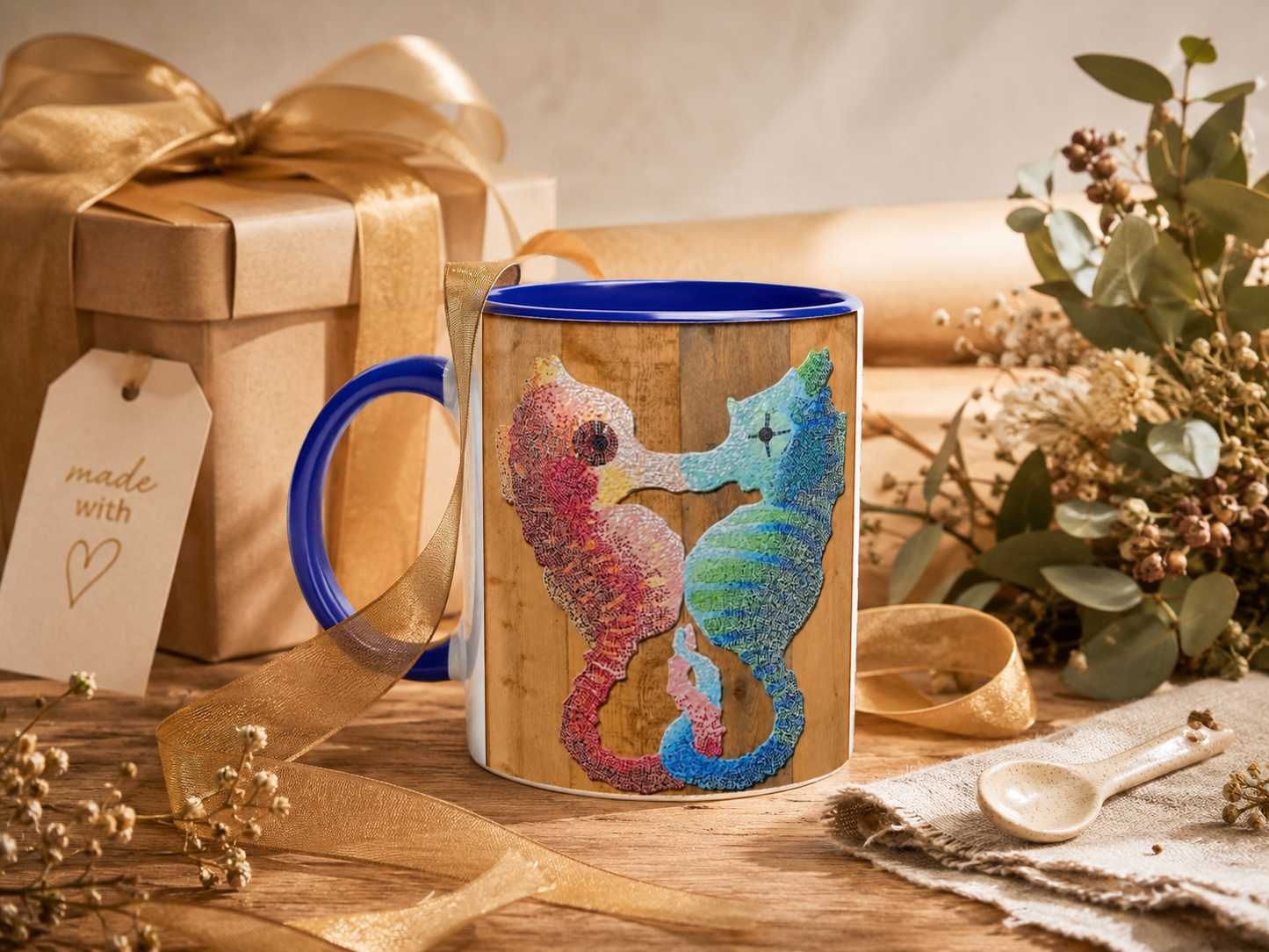“Our Light Beneath The Waves” Seahorse Mosaic 11oz Ceramic Mug | Ocean Art Mug