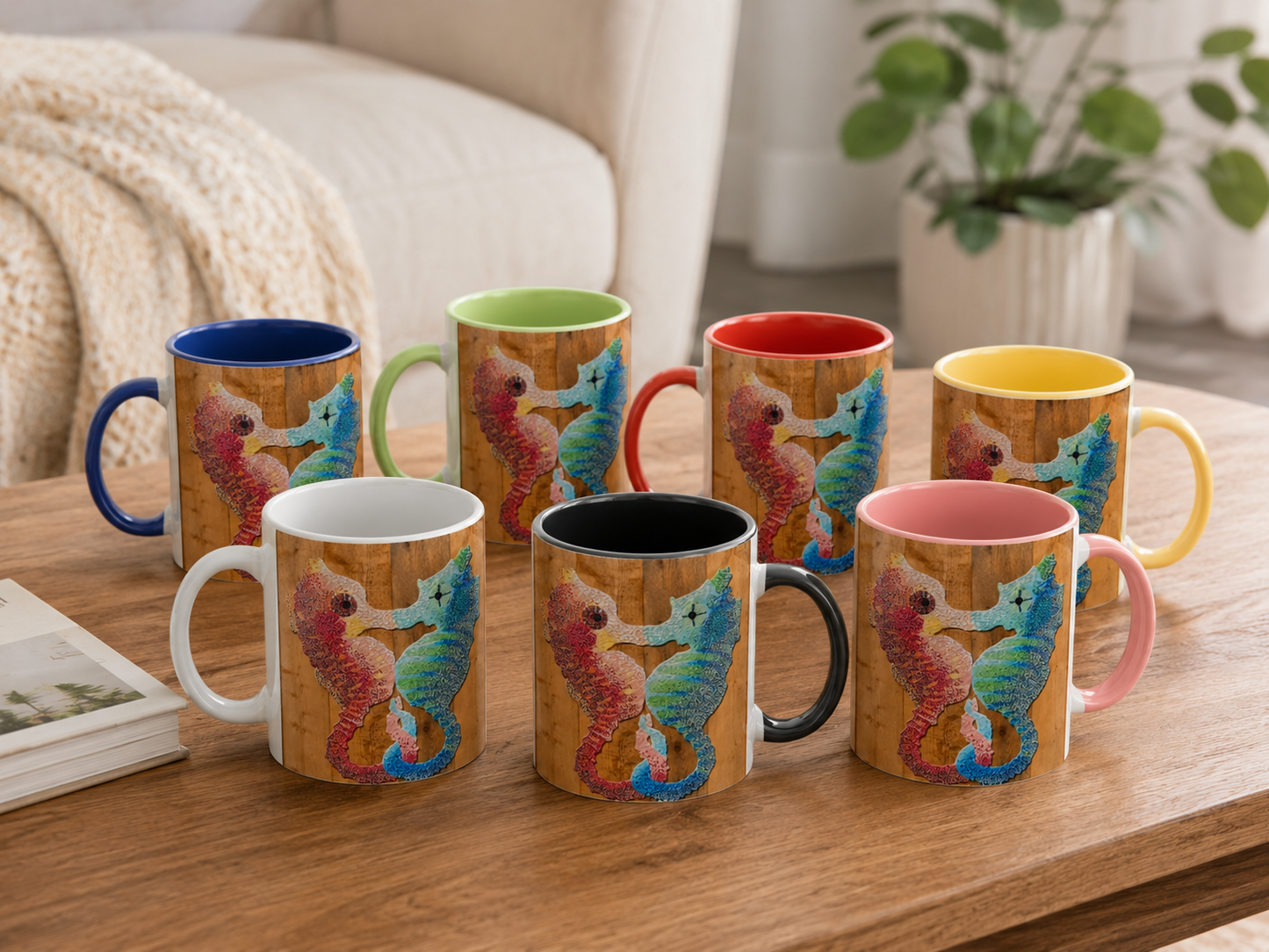 “Our Light Beneath The Waves” Seahorse Mosaic 11oz Ceramic Mug | Ocean Art Mug
