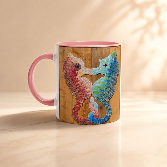 “Our Light Beneath The Waves” Seahorse Mosaic 11oz Ceramic Mug | Ocean Art Mug