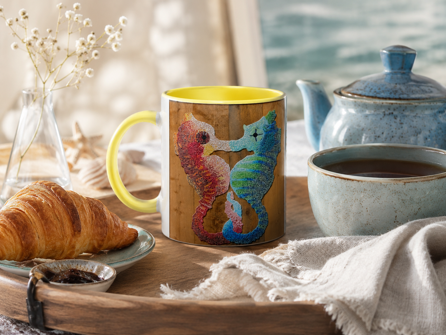 “Our Light Beneath The Waves” Seahorse Mosaic 11oz Ceramic Mug | Ocean Art Mug