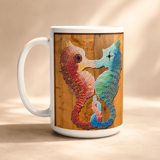 Our Light Beneath The Waves Seahorse Mosaic Mug 15oz | Ocean Art Ceramic Mug