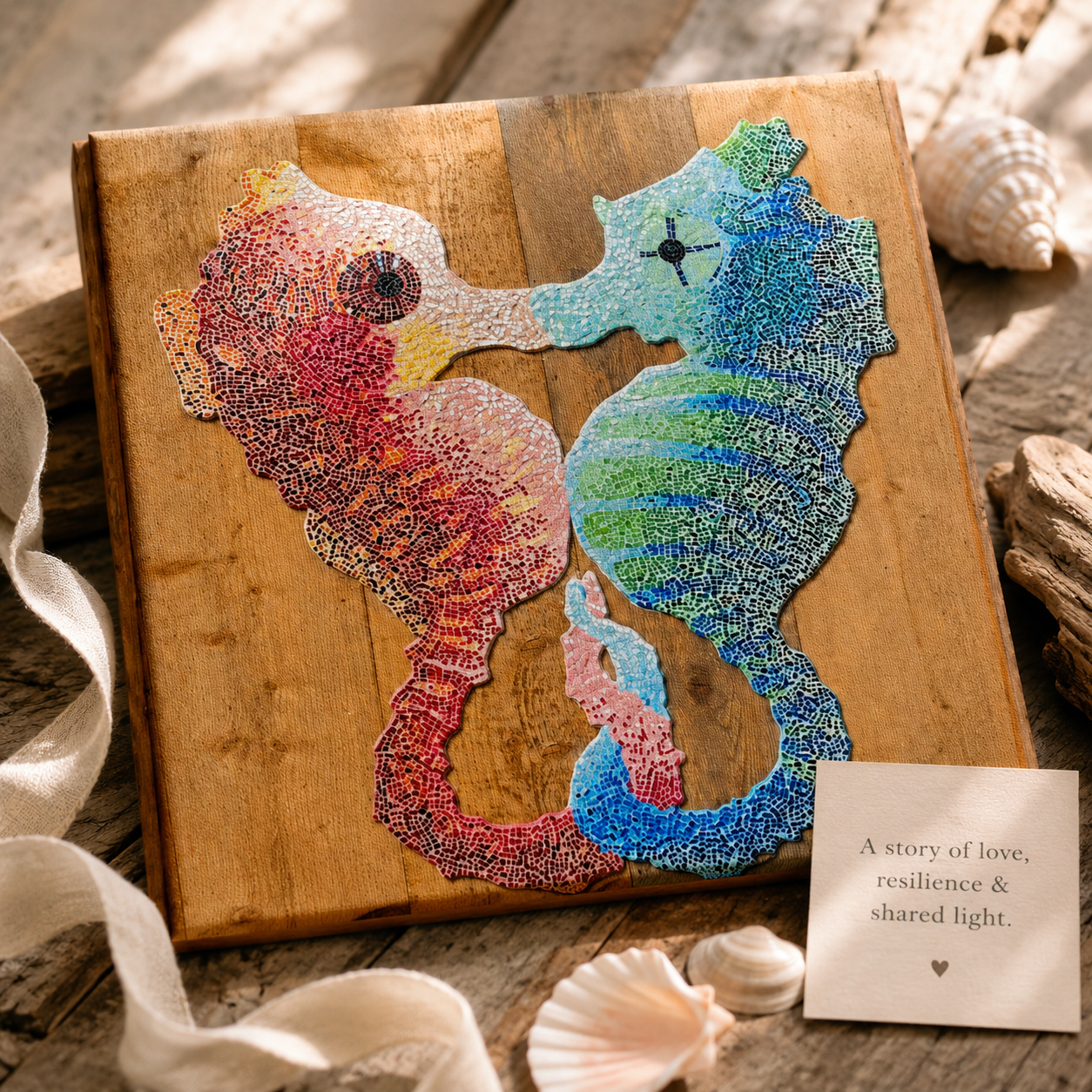“Our Light Beneath The Waves” Seahorse Mosaic Canvas Print | Ocean Wall Art