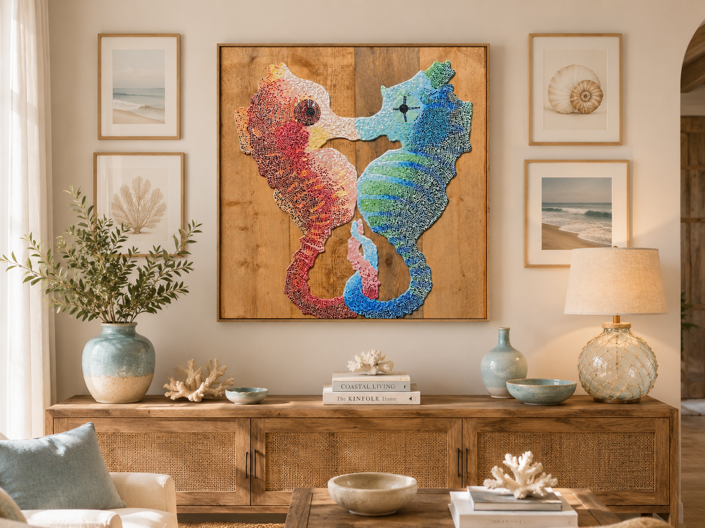 “Our Light Beneath The Waves” Seahorse Mosaic Canvas Print | Ocean Wall Art