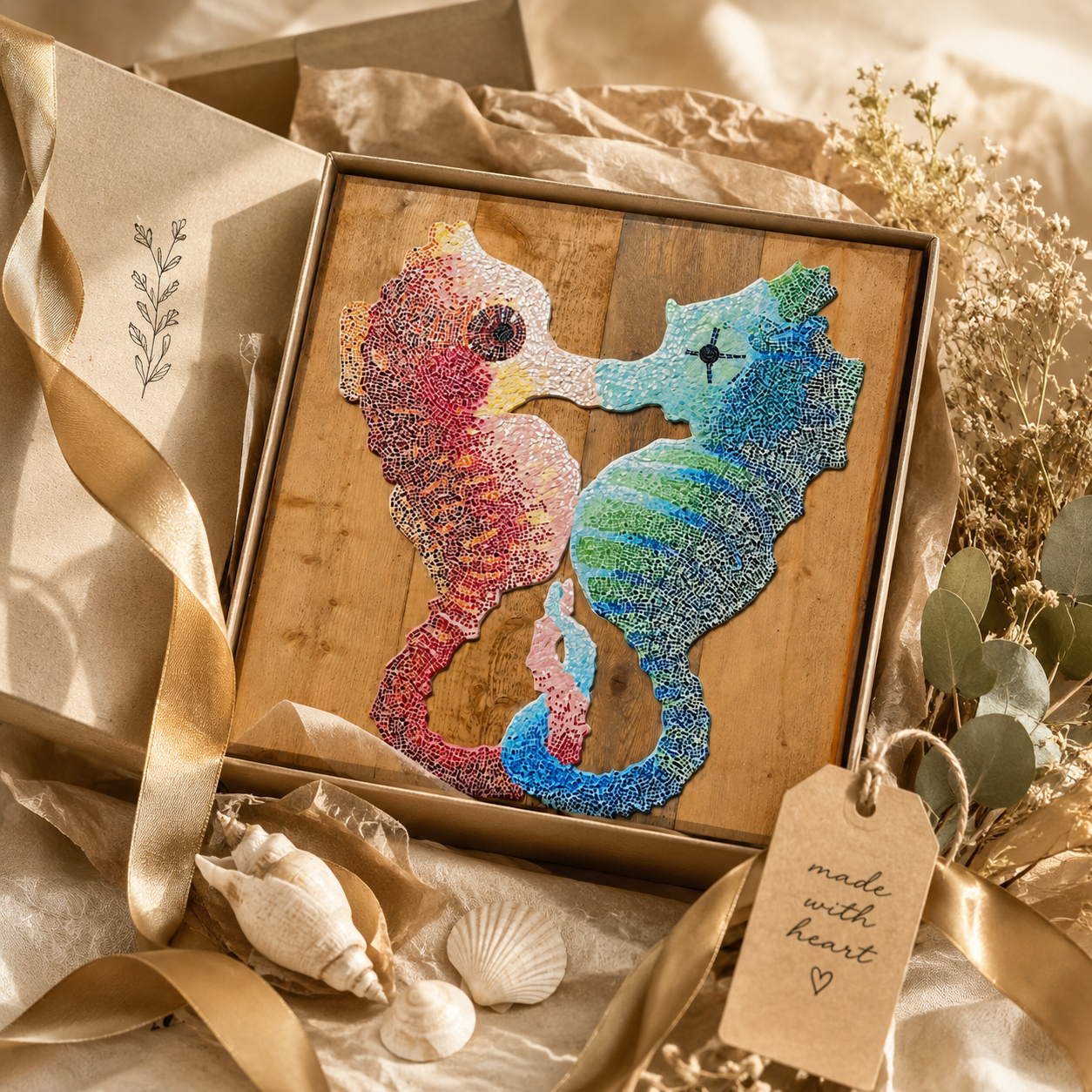 “Our Light Beneath The Waves” Seahorse Mosaic Canvas Print | Ocean Wall Art