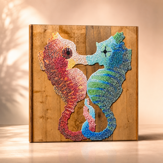 “Our Light Beneath The Waves” Seahorse Mosaic Canvas Print | Ocean Wall Art