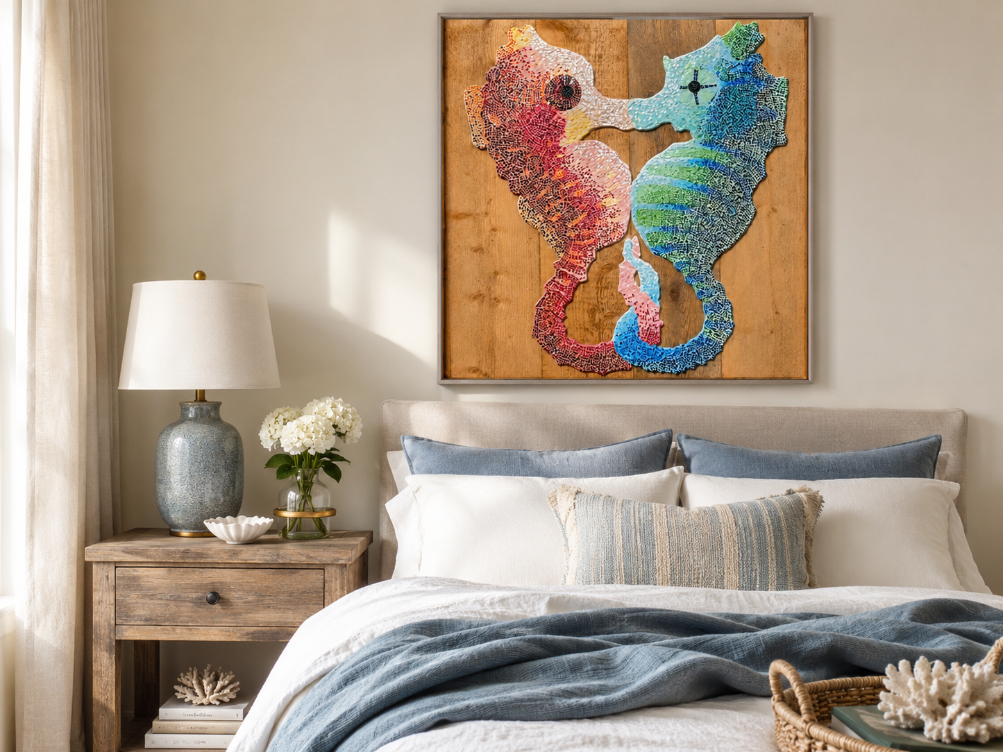 “Our Light Beneath The Waves” Seahorse Mosaic Canvas Print | Ocean Wall Art