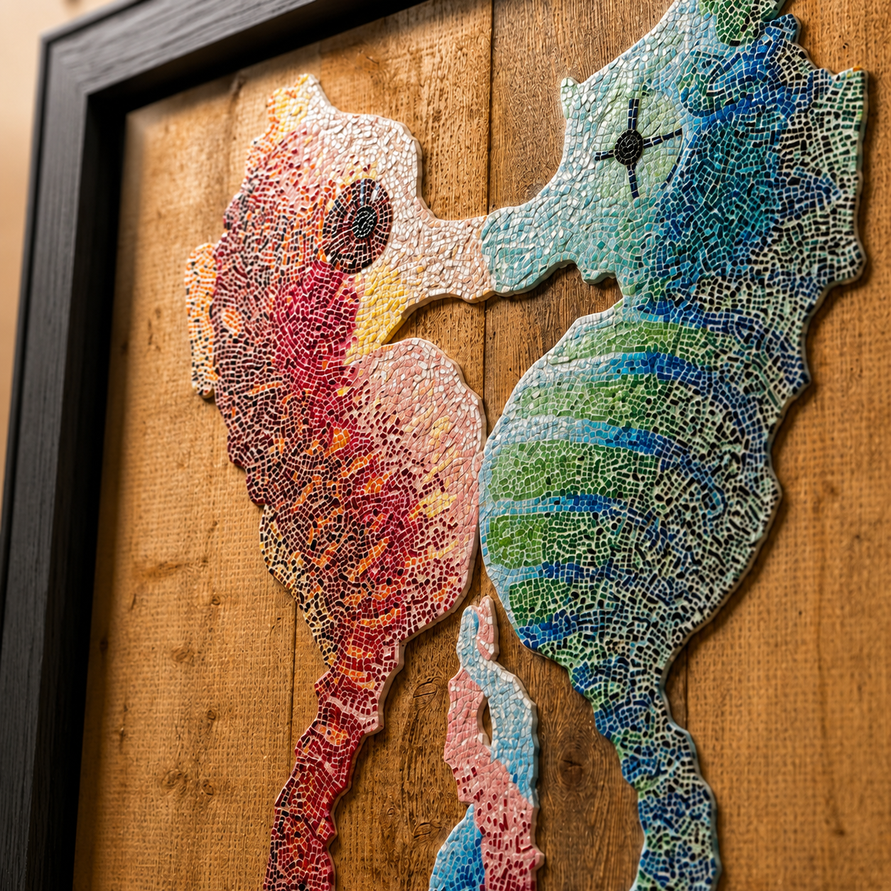Our Light Beneath The Waves Seahorse Mosaic Framed Canvas Print
