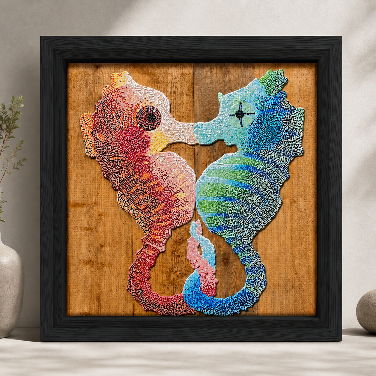 Our Light Beneath The Waves Seahorse Mosaic Framed Canvas Print