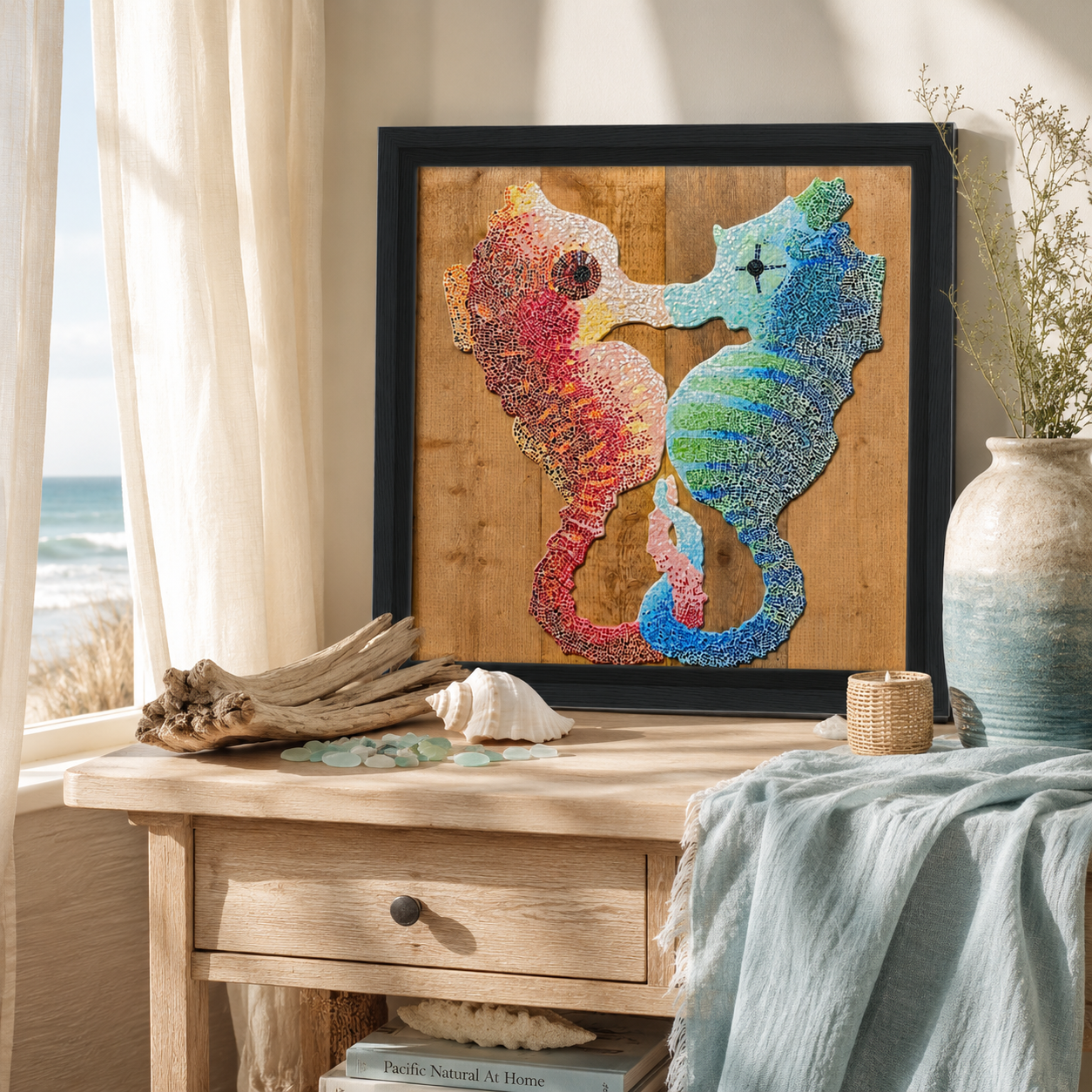 Our Light Beneath The Waves Seahorse Mosaic Framed Canvas Print