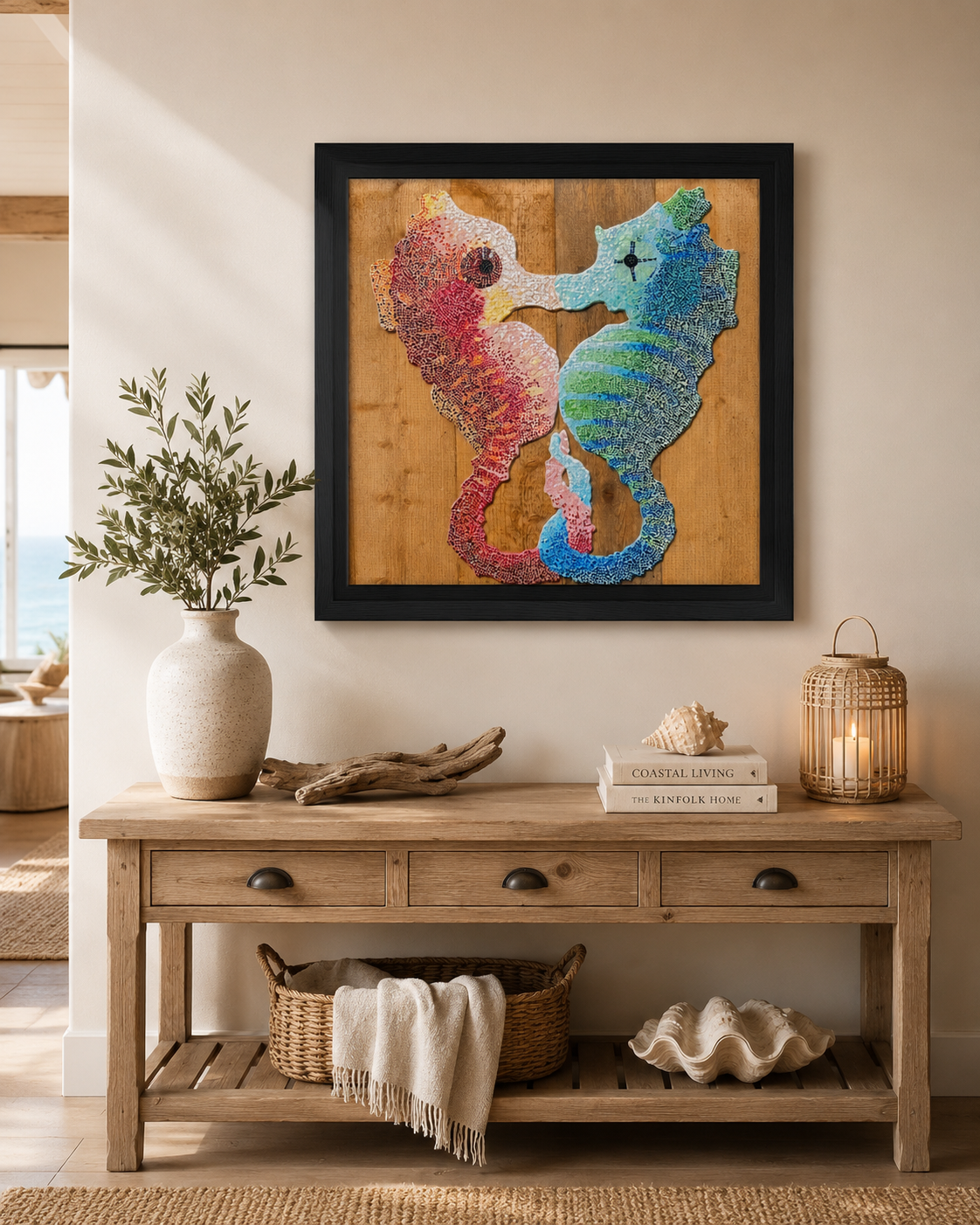 Our Light Beneath The Waves Seahorse Mosaic Framed Canvas Print
