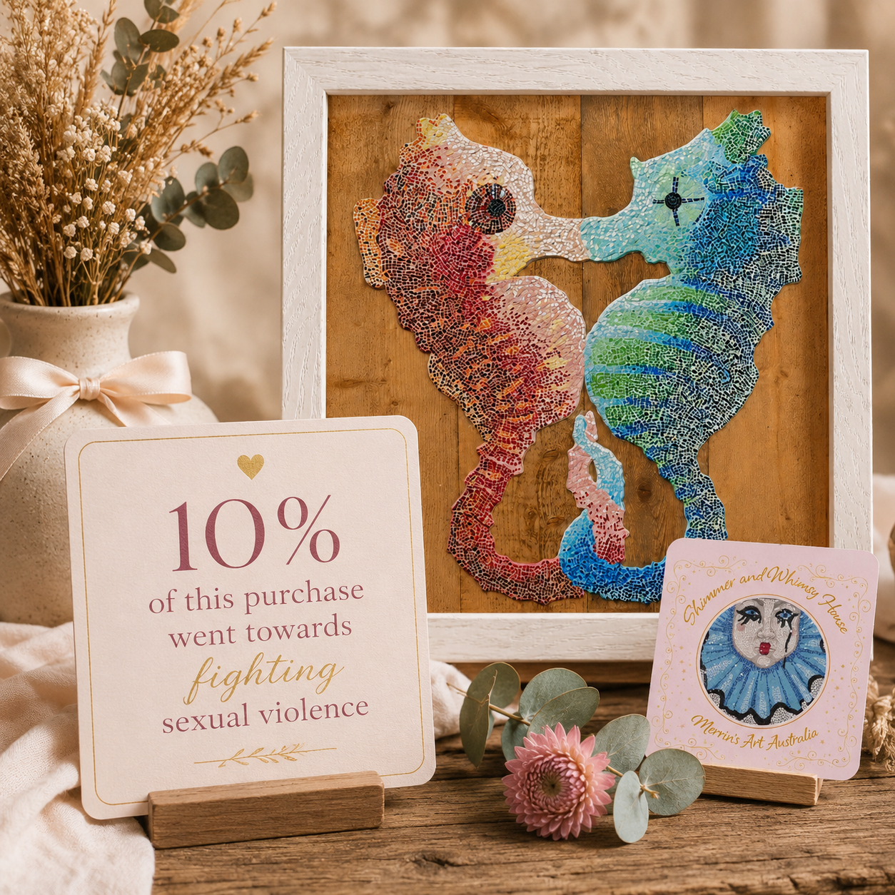 “Our Light Beneath The Waves” Seahorse Mosaic Framed Poster | Ocean Wall Art