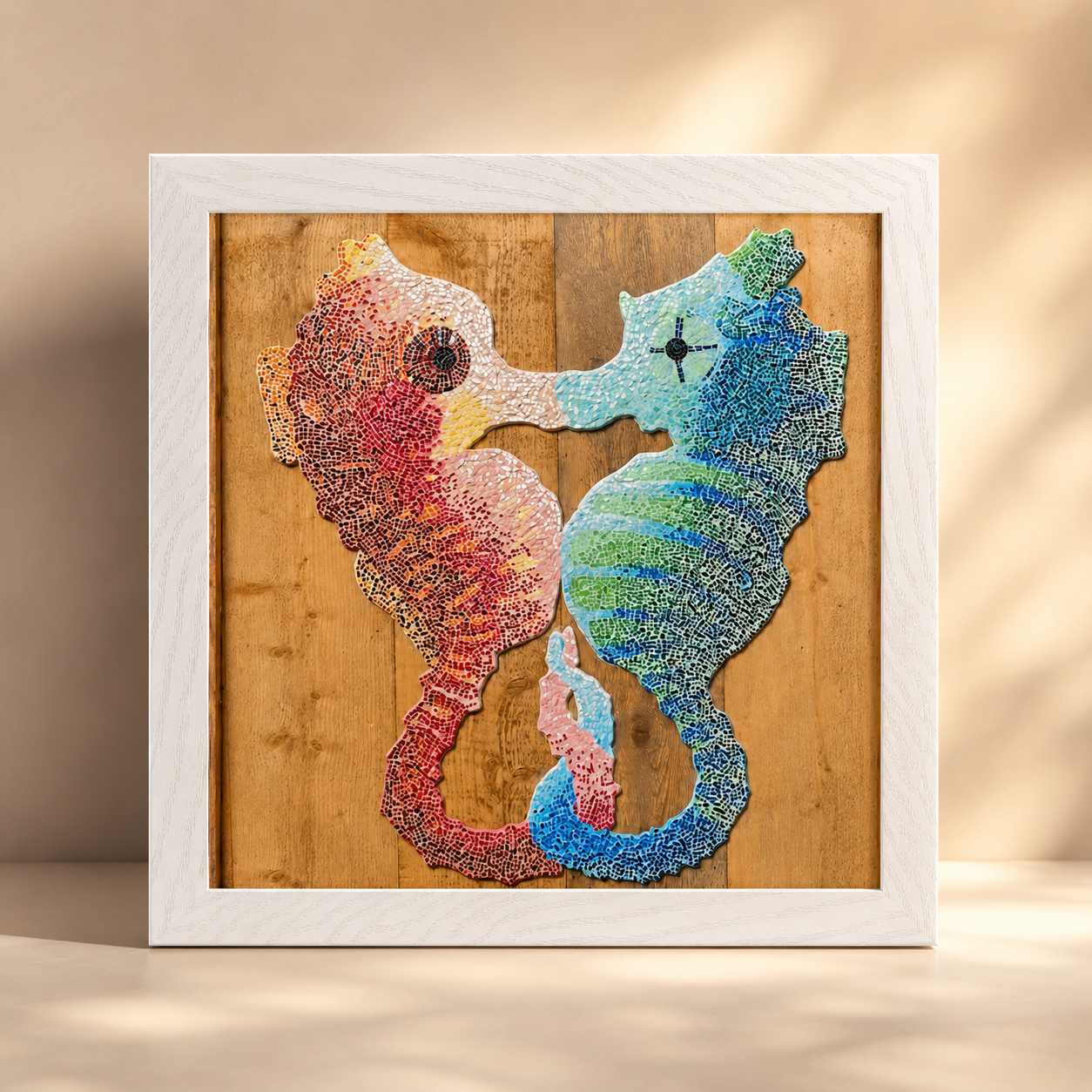 “Our Light Beneath The Waves” Seahorse Mosaic Framed Poster | Ocean Wall Art