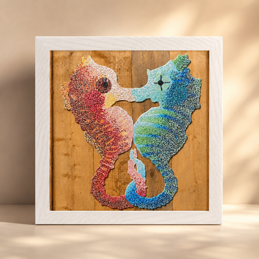 “Our Light Beneath The Waves” Seahorse Mosaic Framed Poster | Ocean Wall Art