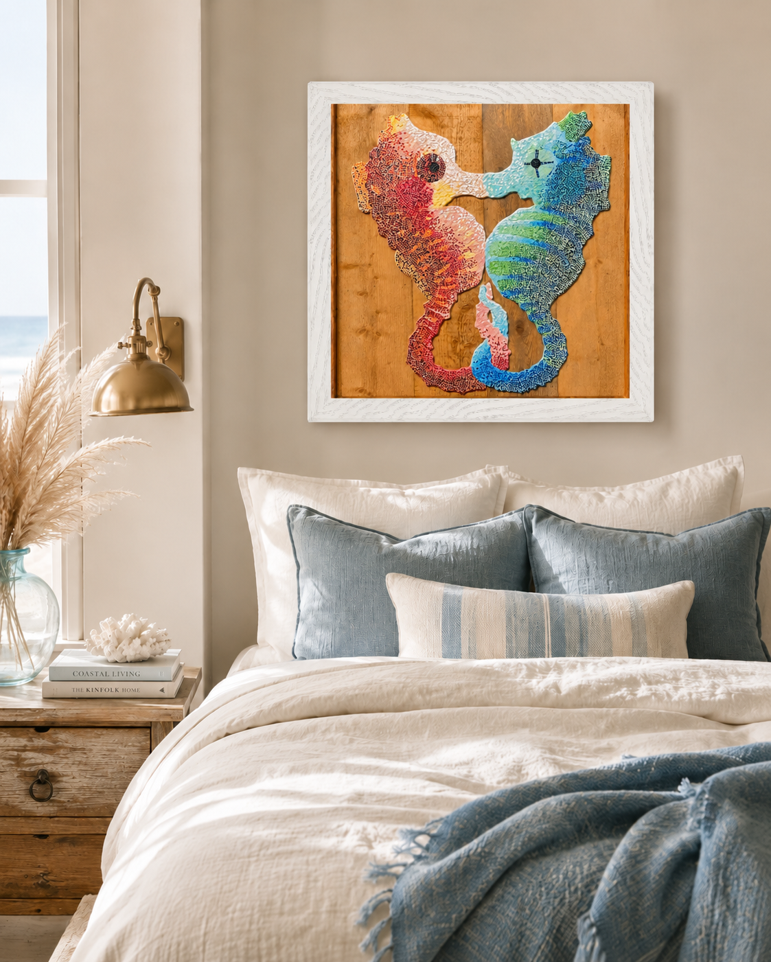 “Our Light Beneath The Waves” Seahorse Mosaic Framed Poster | Ocean Wall Art