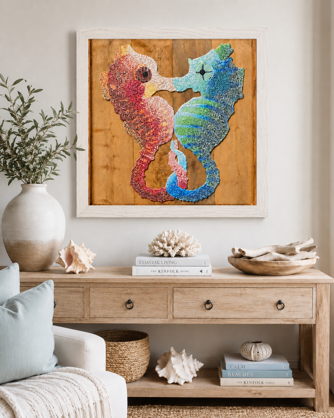 “Our Light Beneath The Waves” Seahorse Mosaic Framed Poster | Ocean Wall Art
