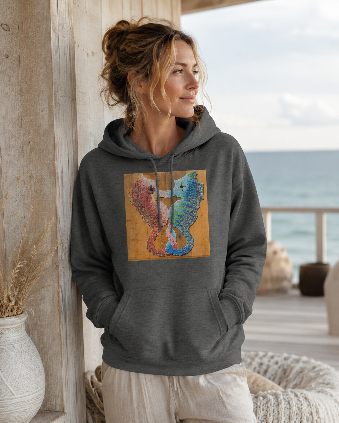 Our Light Beneath the Waves Seahorse Mosaic Hoodie | Ocean-Inspired Wearable Art
