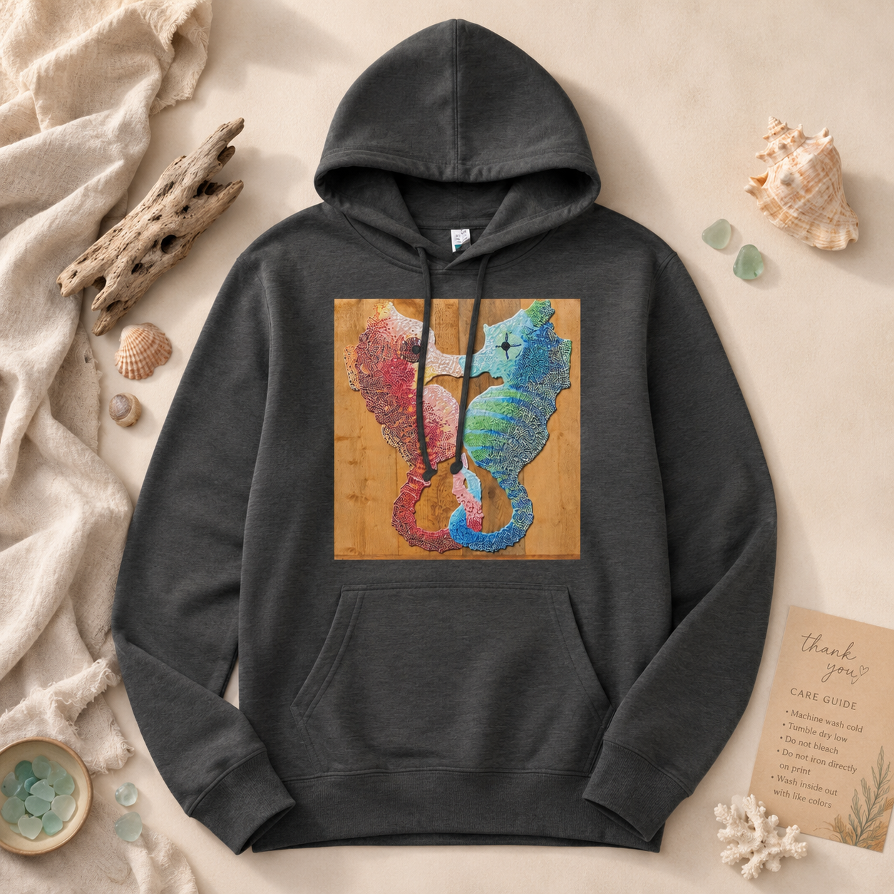 Our Light Beneath the Waves Seahorse Mosaic Hoodie | Ocean-Inspired Wearable Art