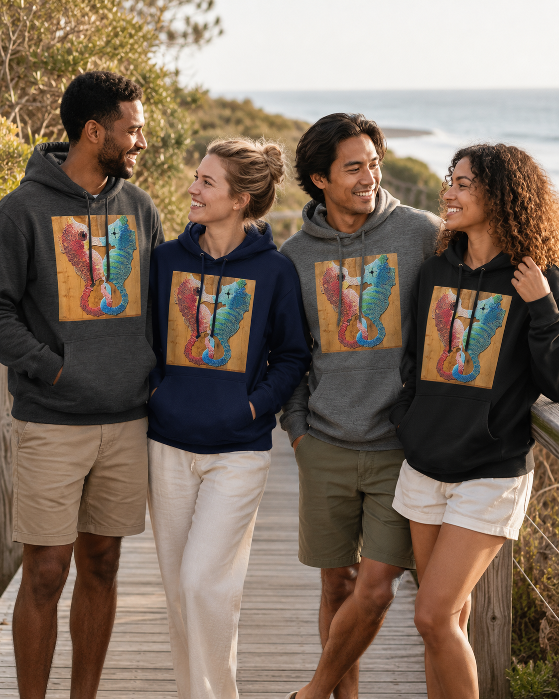 Our Light Beneath the Waves Seahorse Mosaic Hoodie | Ocean-Inspired Wearable Art