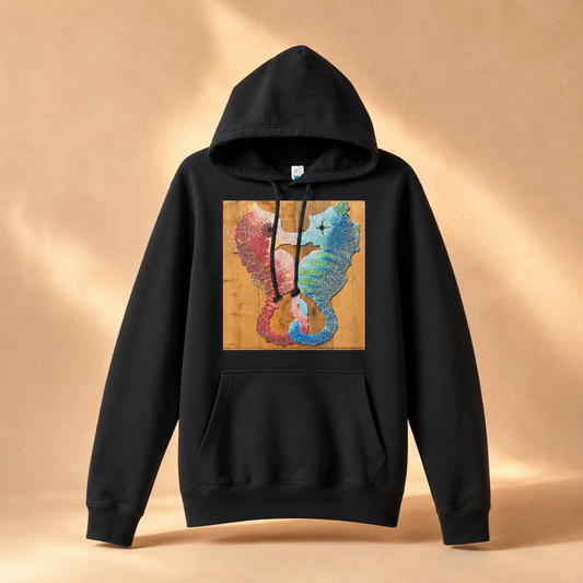 Our Light Beneath the Waves Seahorse Mosaic Hoodie | Ocean-Inspired Wearable Art