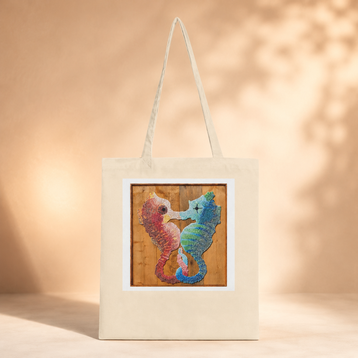 “Our Light Beneath The Waves” Seahorse Mosaic Eco Tote Bag | Ocean Art Tote