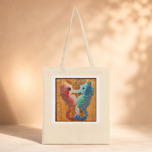 “Our Light Beneath The Waves” Seahorse Mosaic Eco Tote Bag | Ocean Art Tote