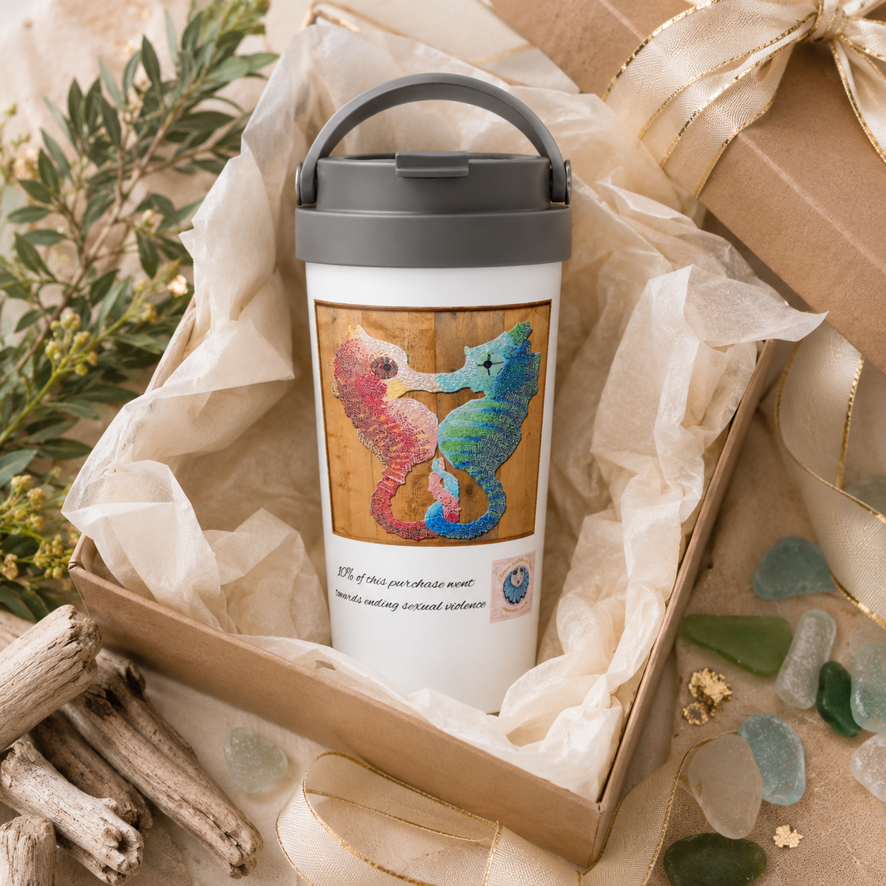 Our Light Beneath The Waves Seahorse Mosaic 15oz Travel Mug
