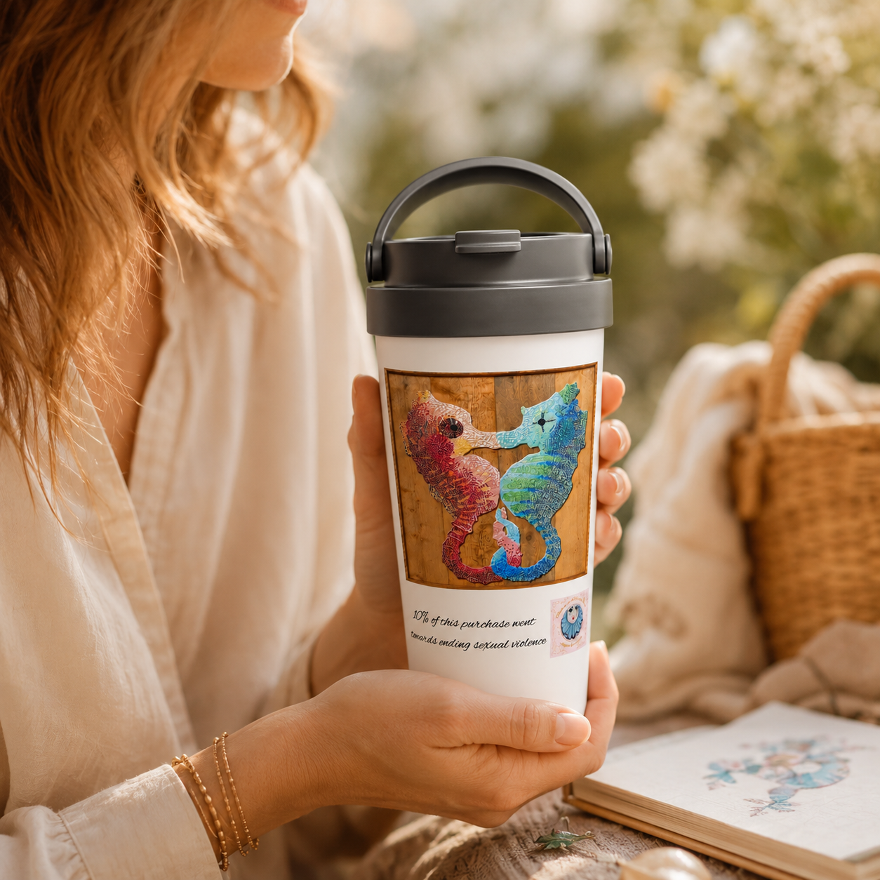 Our Light Beneath The Waves Seahorse Mosaic 15oz Travel Mug