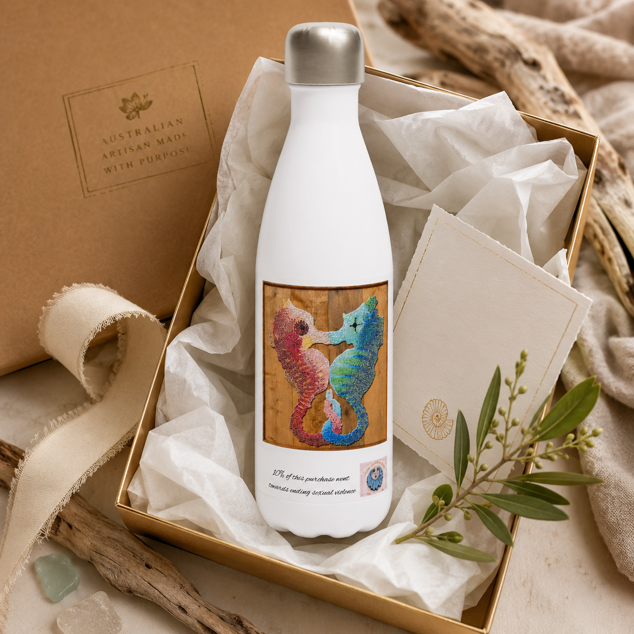 Our Light Beneath The Waves Seahorse Mosaic 17oz Water Bottle