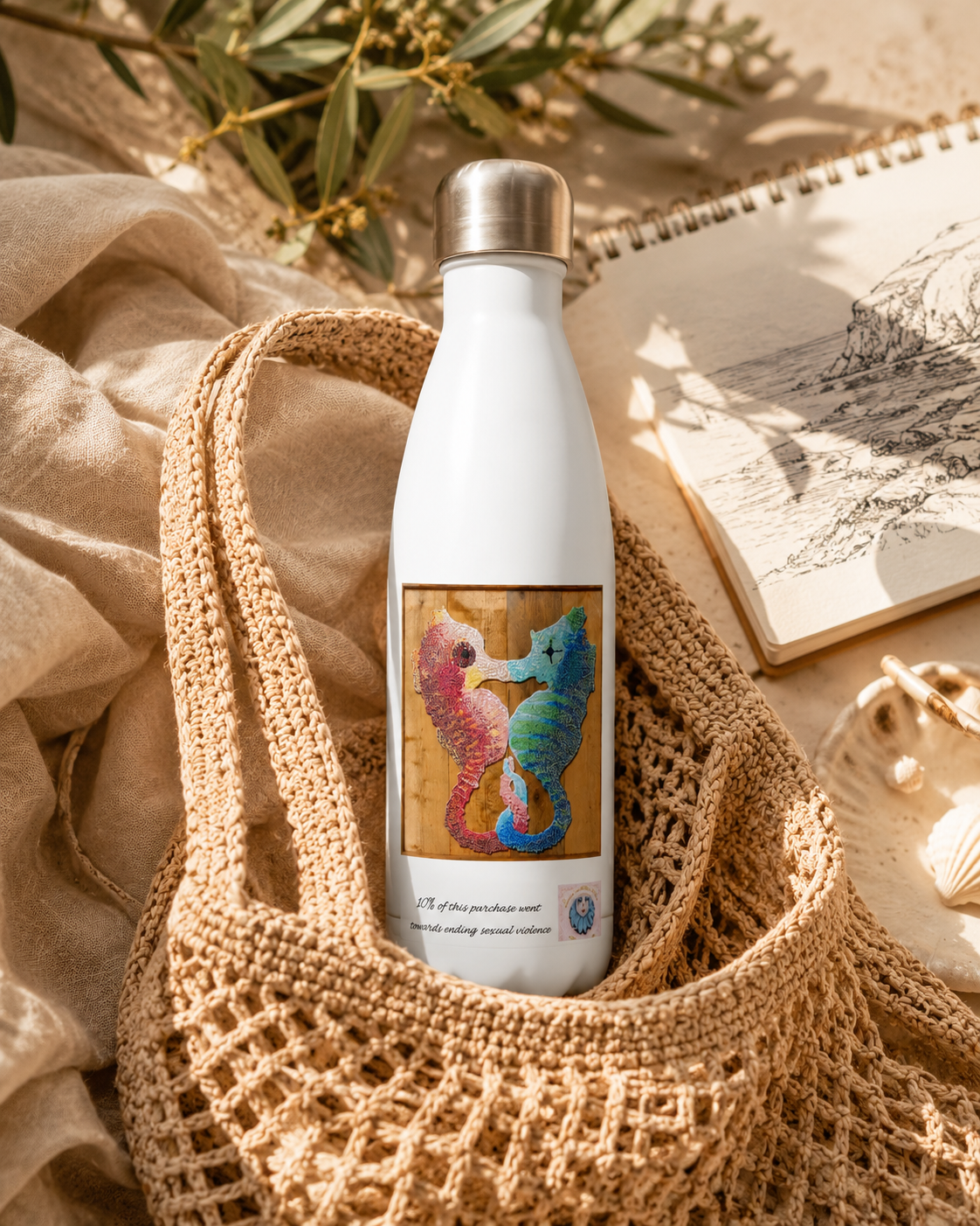 Our Light Beneath The Waves Seahorse Mosaic 17oz Water Bottle