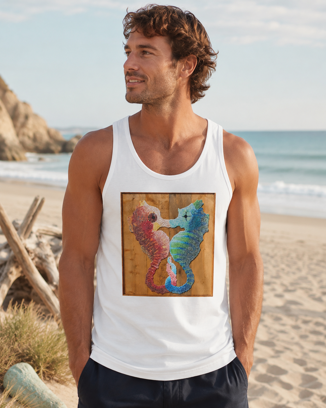 Premium Unisex Tank Top | Our Light Beneath the Waves Seahorse Mosaic