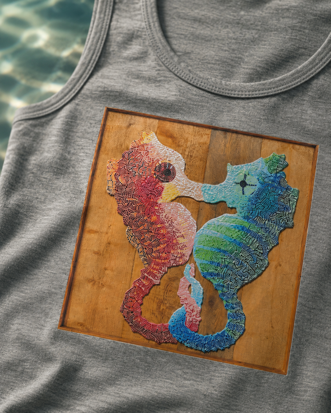 Premium Unisex Tank Top | Our Light Beneath the Waves Seahorse Mosaic