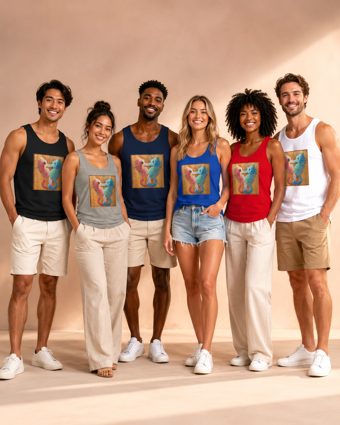 Premium Unisex Tank Top | Our Light Beneath the Waves Seahorse Mosaic