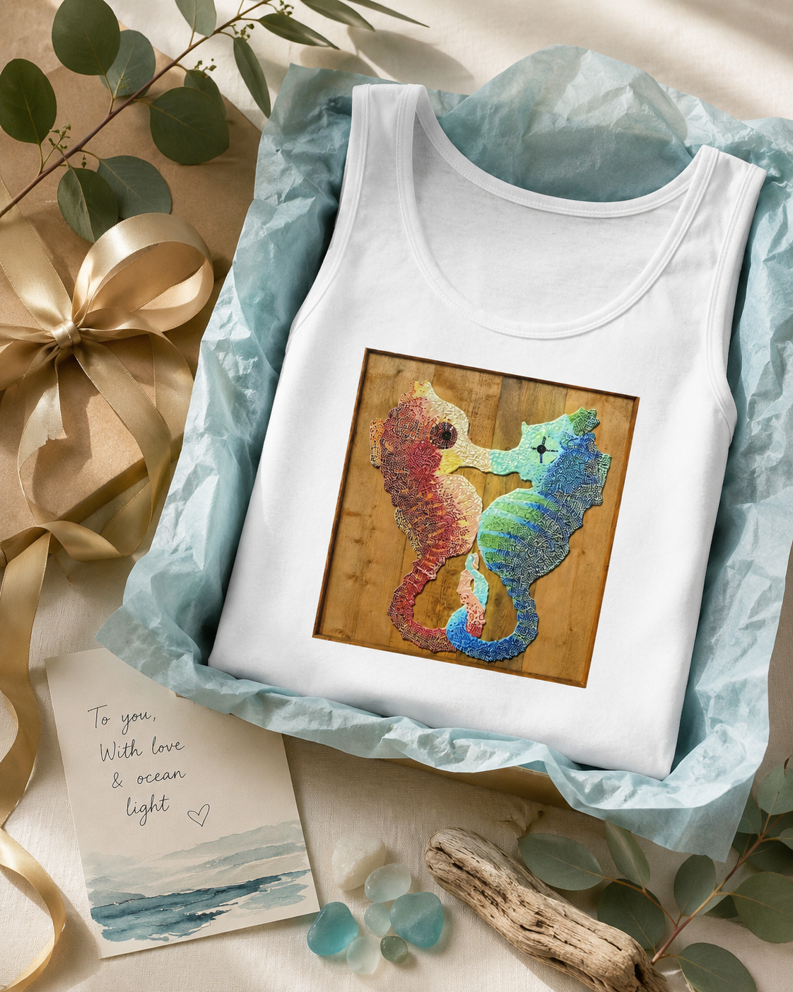 Premium Unisex Tank Top | Our Light Beneath the Waves Seahorse Mosaic