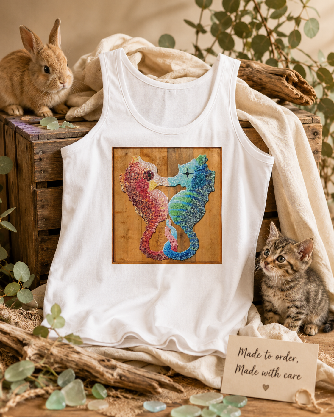 Premium Unisex Tank Top | Our Light Beneath the Waves Seahorse Mosaic