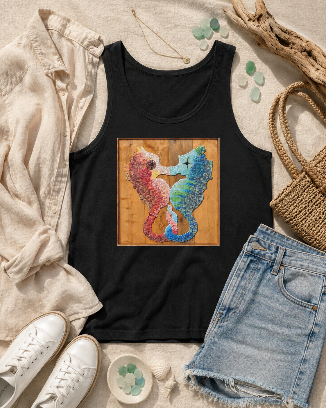 Premium Unisex Tank Top | Our Light Beneath the Waves Seahorse Mosaic