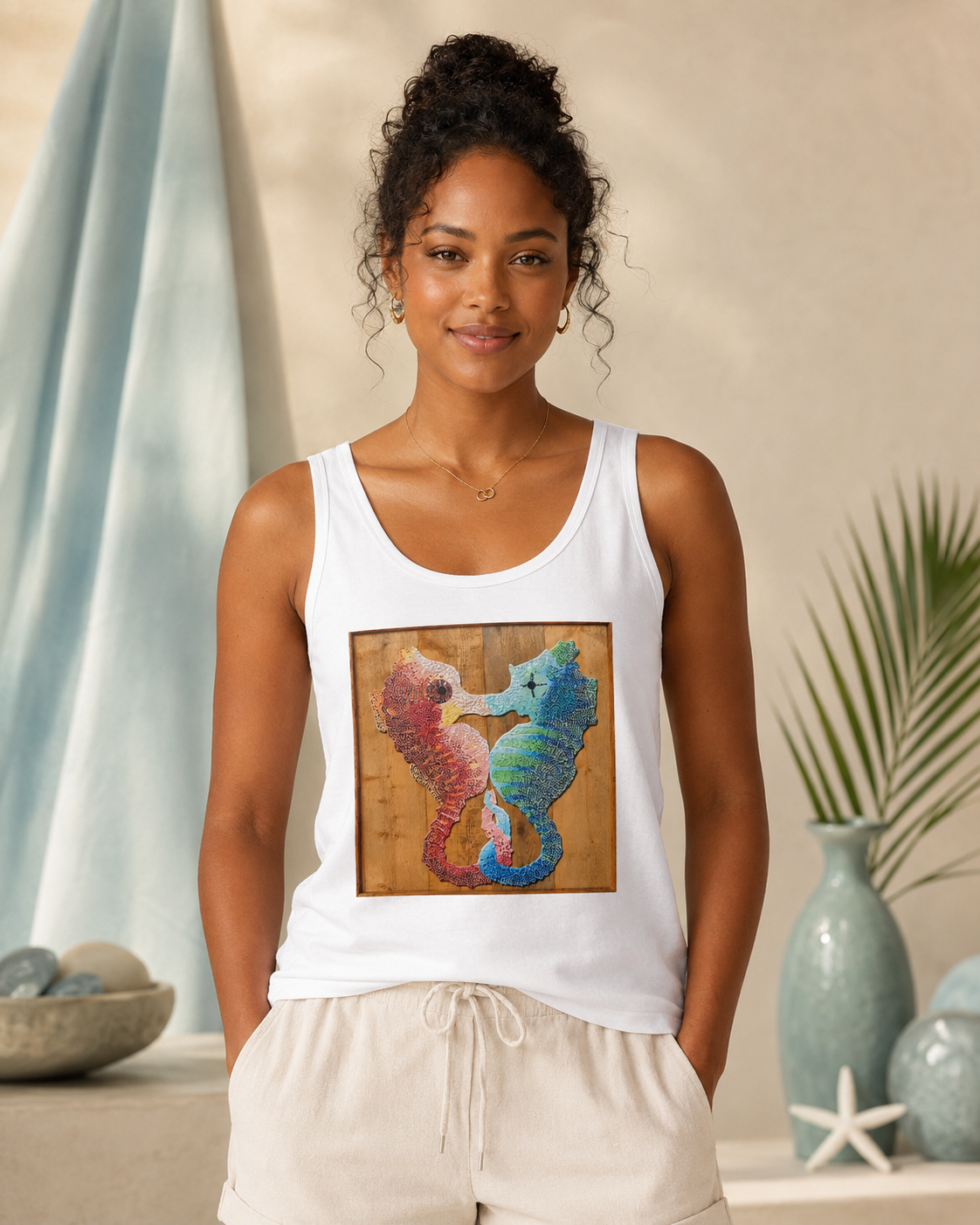 Premium Unisex Tank Top | Our Light Beneath the Waves Seahorse Mosaic