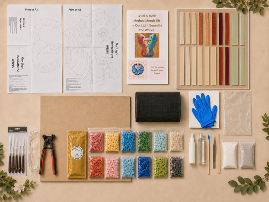 Our Light Beneath the Waves Seahorse Mosaic Kit | Luxury Mosaic Art Kit with Plywood Board | 🛠 Luxury Kit With Tool Kit