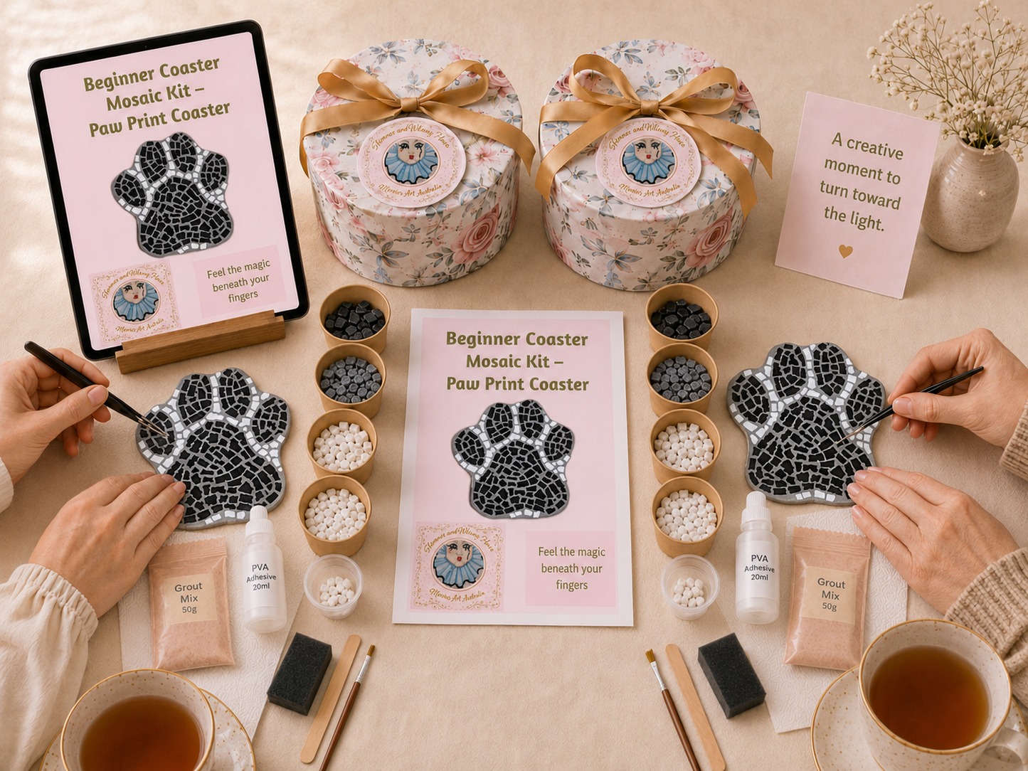 Paw Print Mosaic Coaster DIY Kit – 10cm Shaped | Beginner-Friendly  | 🌱 Level 1