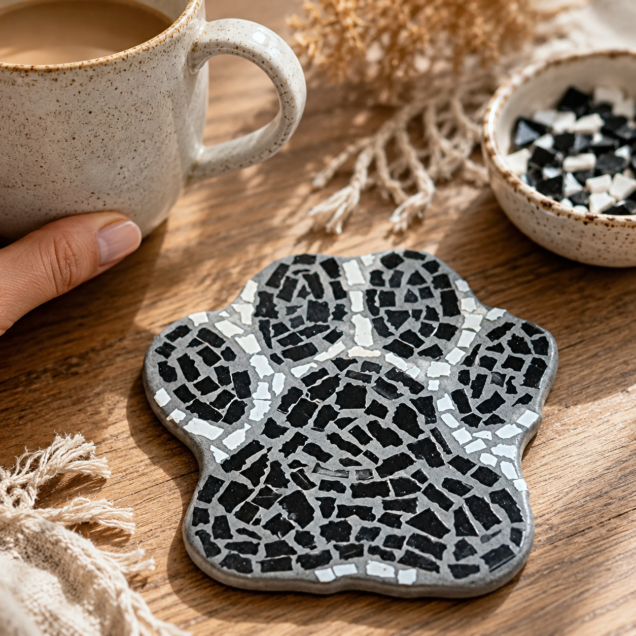 Paw Print Mosaic Coaster DIY Kit – 10cm Shaped | Beginner-Friendly  | 🌱 Level 1