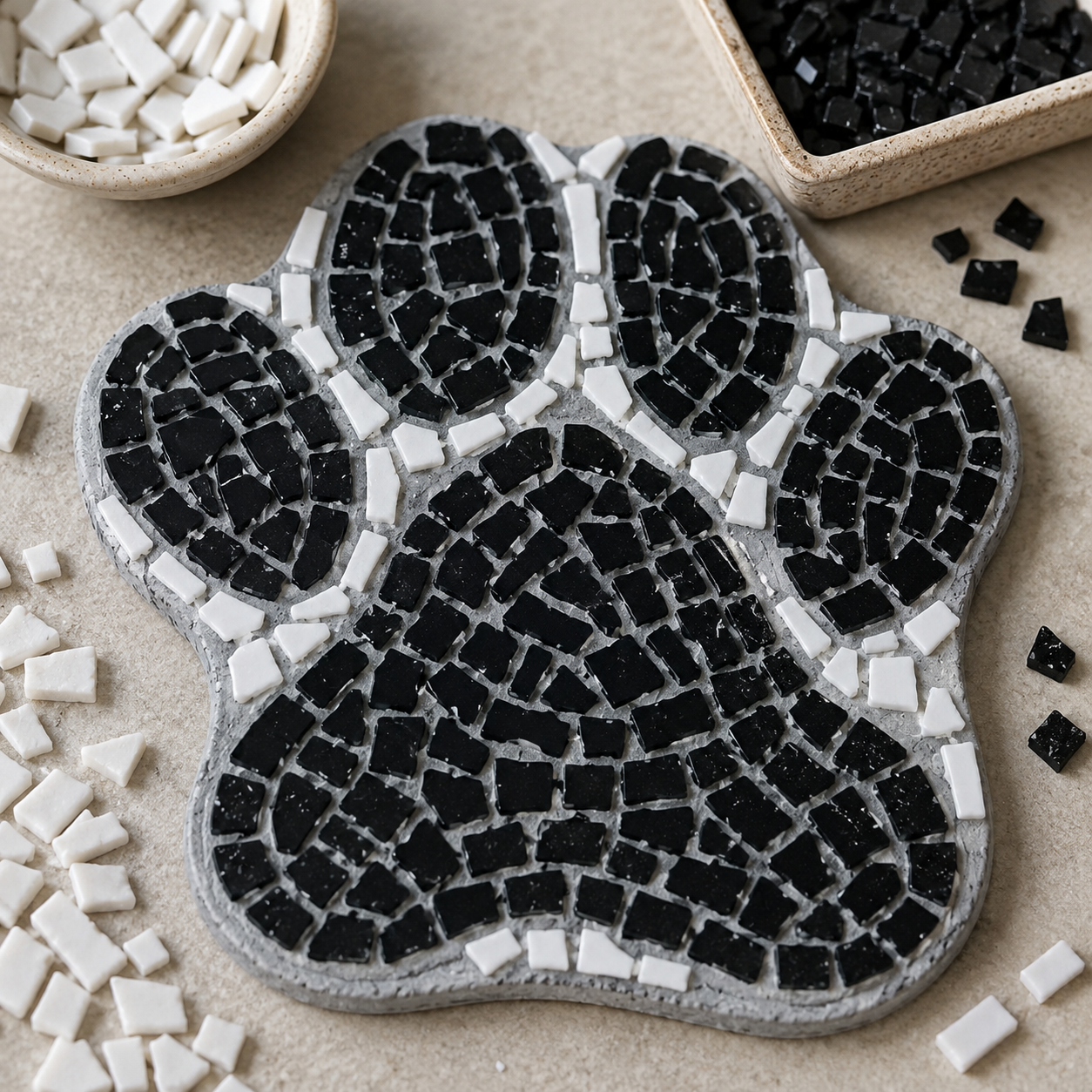 Paw Print Mosaic Coaster DIY Kit – 10cm Shaped | Beginner-Friendly  | 🌱 Level 1