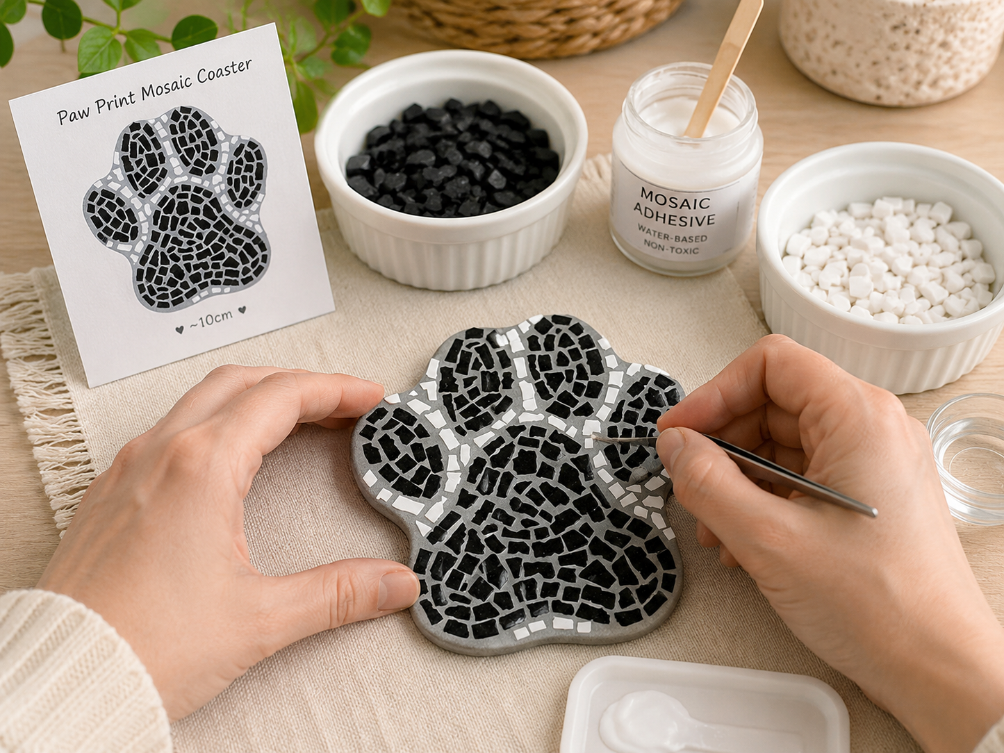 Paw Print Mosaic Coaster DIY Kit – 10cm Shaped | Beginner-Friendly  | 🌱 Level 1