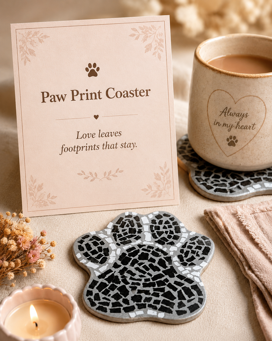 Paw Print Mosaic Coaster DIY Kit – 10cm Shaped | Beginner-Friendly  | 🌱 Level 1